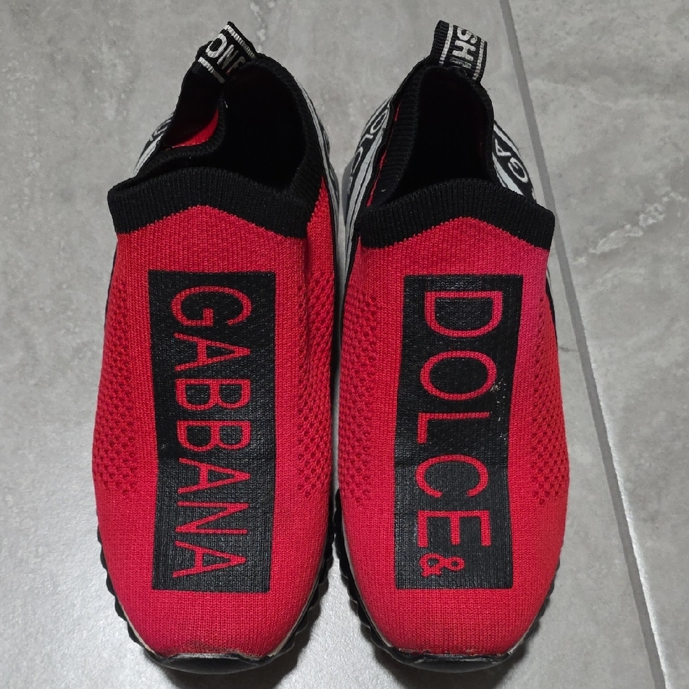 Dolce & Gabbana Red and Black Slip-On Shoes
